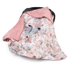 Baby Girl Car Seat Blanket with Hood / Wrap - Dusty Pink Flowers