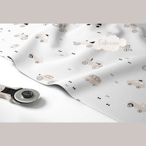 Cotton Fabric - Vroom, Vroom , Beige Green Cars