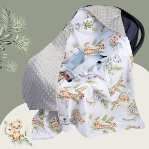 Baby Car Seat Blanket , Baby Wrap - Cute Jungle Animals