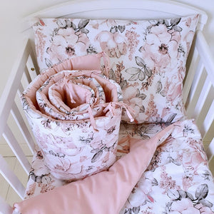 4-Piece Baby Girl Bedding Set - Dusty Pink Floral Nursery Bedroom, Perfect for Baby Cot 60 x 120 cm, baby shop Ireland, Fabricco