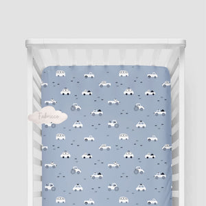 Vroom, Vroom Cars, Tractors Fitted Sheet in Blue - Cot and Cot Bed