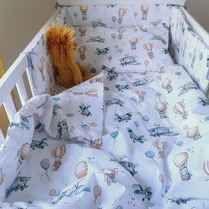 baby cot bumper, cot bedding hot air balloon, airplane, Fabricco UK, baby shop Ireland