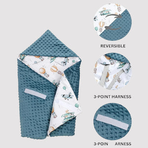 Baby car seat blanket with hood, 80x80 cm, Oeko-Tex certified fabrics.Boys Adventure, Hot Air Balloon