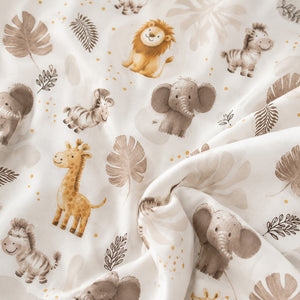 Close up of Beige Neutral Safari 100% cotton fitted sheet fabric