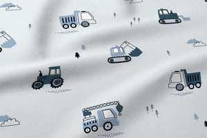 Cotton Fabric - Diggers, Tractors ; Trucks Blue