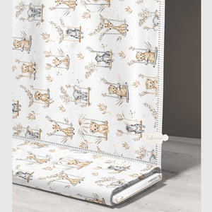 Cute Safari Animals beige cotton fabric on a roll from Fabricco UK, 160 cm wide, showing the horizontal safari animal pattern.