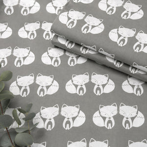 Grey Fox Cotton Fabric by the Metre – Woodland Nursery Fabric UK