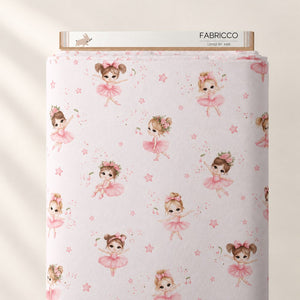pink ballerina cotton fabric by the metre at Fabricco UK. Soft 100% OEKO-TEX® cotton, 160 cm wide, for children’s bedding, quilting and sewing.