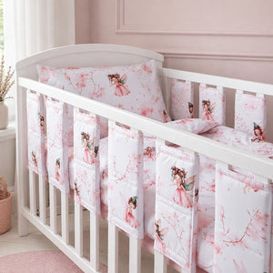 Little Fairy cot bedding set with six individual cot wraps in a soft pink Scandinavian baby girl nursery, Fabricco UK