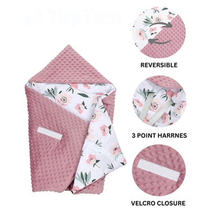 Baby Girl Car Seat Blanket with Hood / Wrap - Pink Flowers