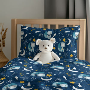 Teddy bear astronaut baby bedding set in Oeko-Tex cotton for cot bed and toddler bed with space theme design