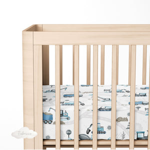 baby fitted sheet blue diggers , baby shop ireland