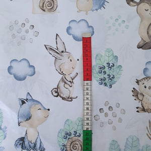 woodland fabric, forest animal fabric, cute animal fabric, cotton quilting fabric, kids fabric, nature print fabric, fabric shop uk