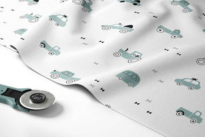 sage cars, tractors cotton fabric shop uk