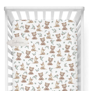 Woodland nursery, deer , teddy bear bedding, cotbed fitted sheet, fabricco bedding