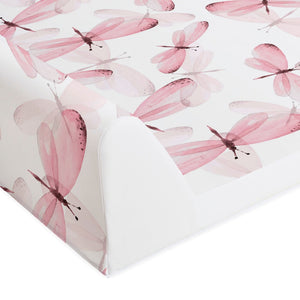 Deluxe Baby Wedge Anti Roll Nappy Baby Changing Mat with Curved Sides and Raised Edges - Pink Dragonfly