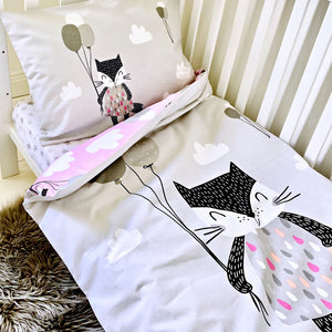 Baby Cot Bedding Set - Lucky Black Cat, Baby Girl