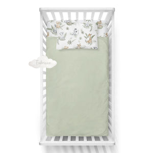 Baby Jungle Animals 100% Cotton Duvet Cover Set – Cot or Cot Bed – Reversible with Matching Green