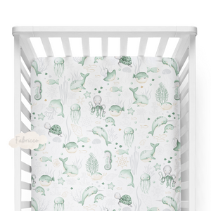 Sea Life Mint Fitted Sheet - Cot and Cot Bed
