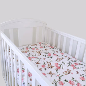Little Bunny and Rosses Fitted Sheet is an ideal choice for your cot or cot bed. It is made with 100% pure cotton  , Fabricco, baby shop Ireland