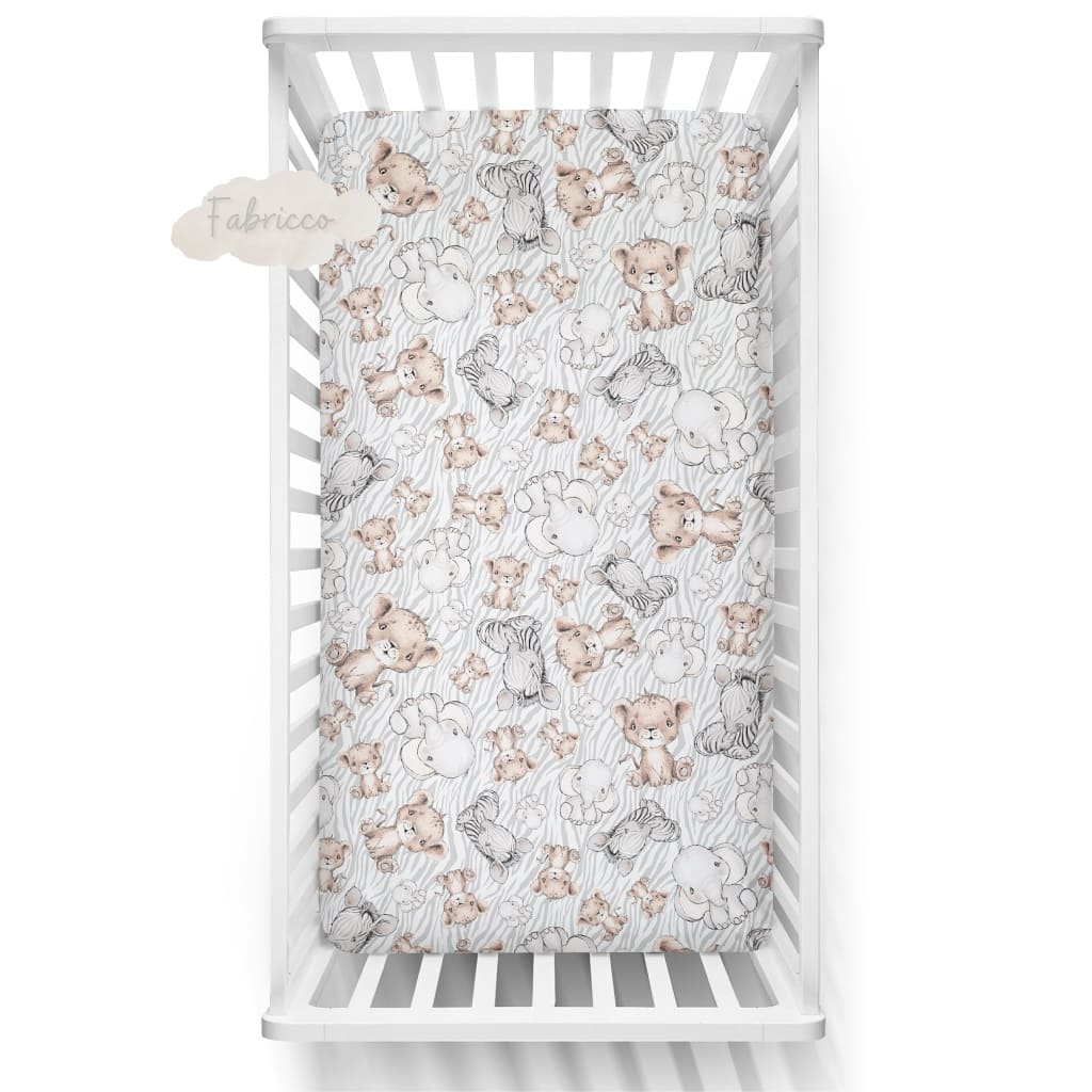 Cute Safari Animals fitted sheet, safari nursery, Fabricco UK