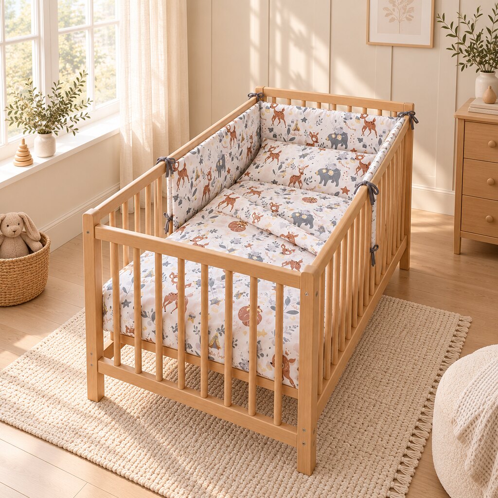 Cot Bedding Set with Bumper - Forest Animals