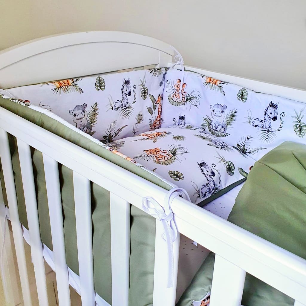 Cot Bed Bedding Set with Bumper Cute Jungle Friends Fabricco