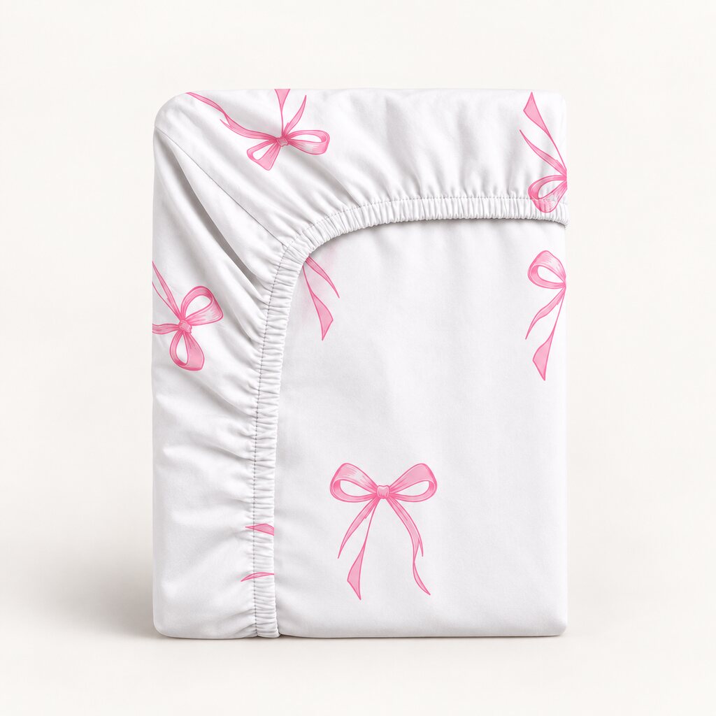 Pink Bow Single Bed Fitted Sheet – 100% Cotton