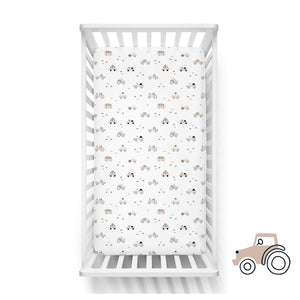 beige cars , tractors baby bedding , natural nursery