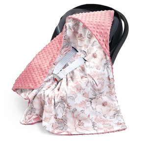 baby girl hooded blanket, baby car set blanket, pink flowers, baby wrap, Fabricco UK