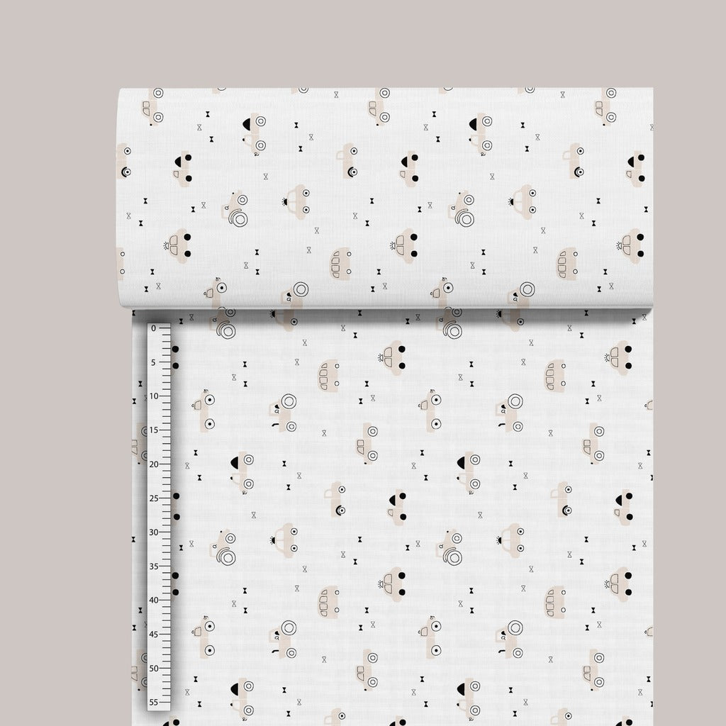 Cotton Fabric - Vroom, Vroom , Beige Green Cars