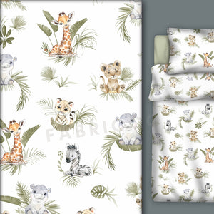 Cotton Fabric - Cute Jungle Animals