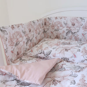 4-Piece Baby Girl Cot Bedding Set - Dusty Pink Floral Nursery Bedroom