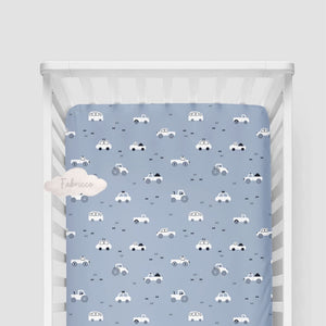 Vroom, Vroom Cars, Tractors  Fitted Sheet in Blue - Cot and Cot Bed