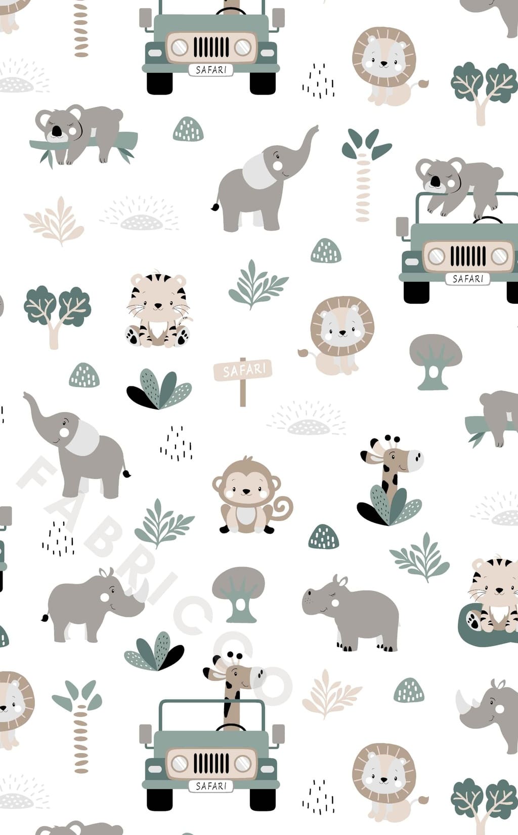 Cotton Fabric -  Safari Adventure Sage Green