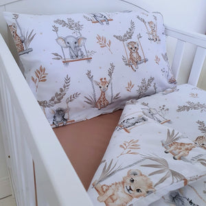 Beige Jungle Animals Bedding Set , Baby Cot and Cot Bed