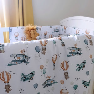 cot bumper, baby bedding, hot air ballon, fox nursery