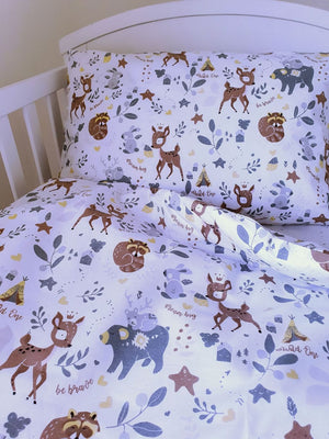 Cot Bedding Set with Bumper - Forest Animals