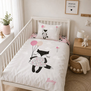 Baby Cot Bedding  Set - Lucky Black Cat, Baby Girl