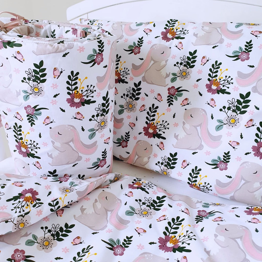 Little Bunny and Meadow . Fabricco bedding, cot bumper for baby girl