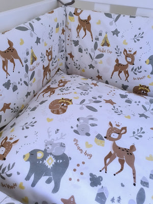 Cot Bedding Set with Bumper - Forest Animals