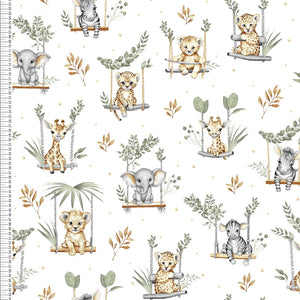 Cotton Fabric - Cute Safari Animals Sage Green