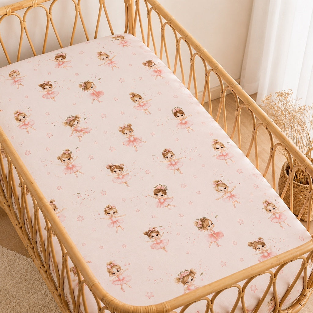 Shop handmade ballerina baby fitted sheets in soft 100% Oeko-Tex cotton. Fully elasticated, breathable and available in cot, cot bed, crib and bedside sleeper sizes.
Shopify Product Description:
Create a soft and pretty sleep space with our Ballerina Baby Fitted Sheet, handmade from breathable 100% Oeko-Tex certified cotton.
