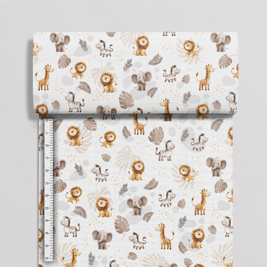 Beige Safari Animals Cotton Fabric by the Metre | Fabricco UK