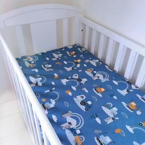 Transport Theme Baby Boy Fitted Sheet – 100% Cotton - Trucks, Tractors & Diggers
