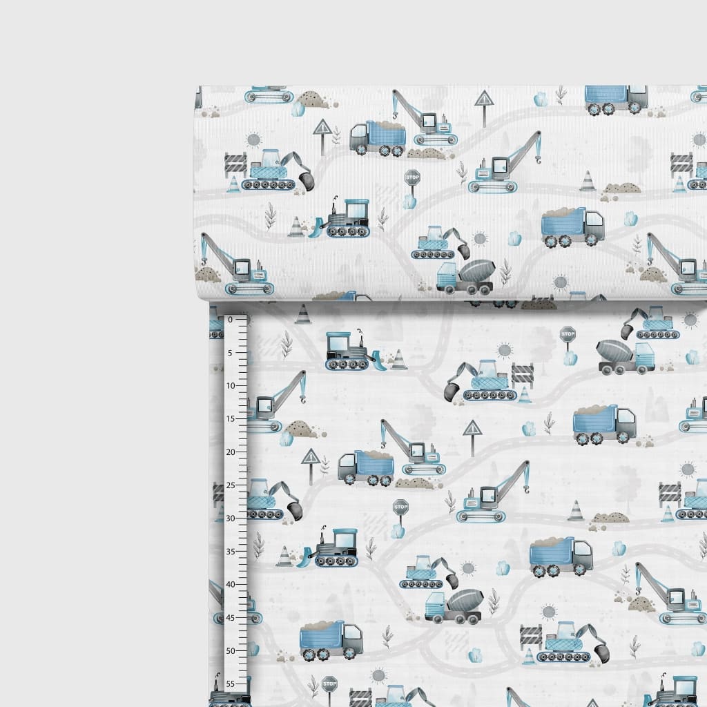 Diggers Cotton Fabric Blue Construction Vehicles Kids 100% Cotton
