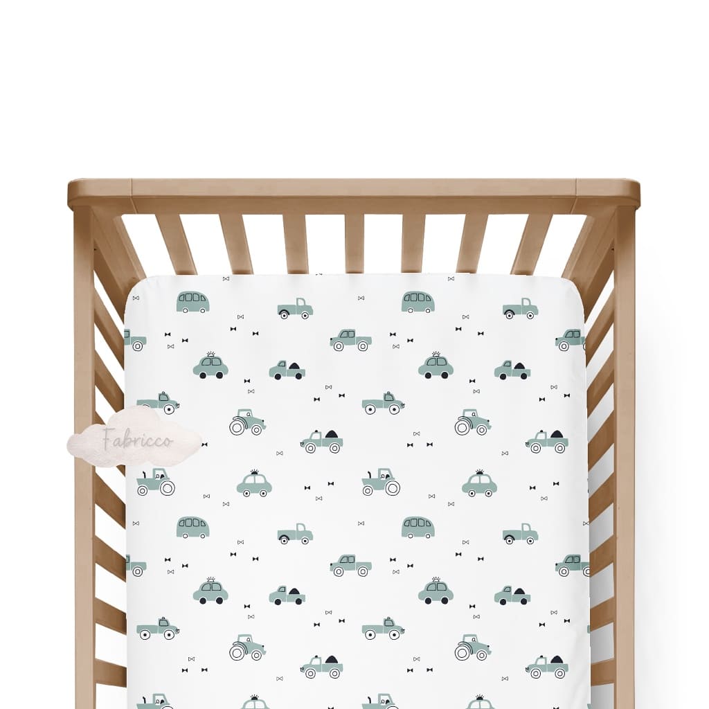 sage green nursery decor, cot bed sheet, boys bedding, newborn gift, Fabricco UK, baby shop Ireland