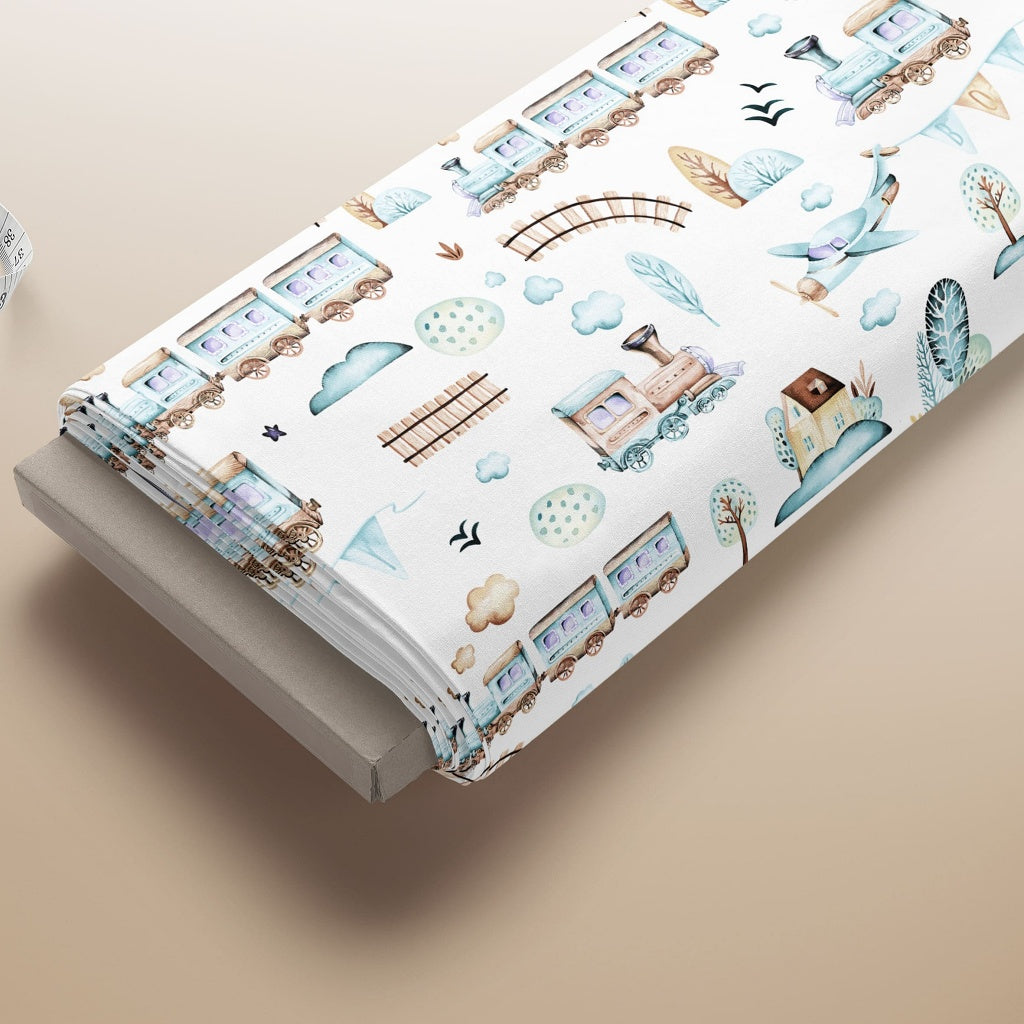 Cho Cho Train Cotton Fabric – 1 Meter Continuous Cut (Boys Nursery Theme)