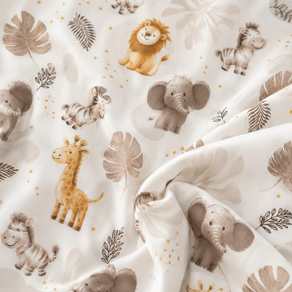 Close up of Beige Neutral Safari 100% cotton fitted sheet fabric