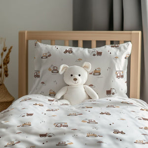 Construction Vehicles Cot & Cot Bed Bedding Set – 100% Cotton -Tractors ,Trucks in beige